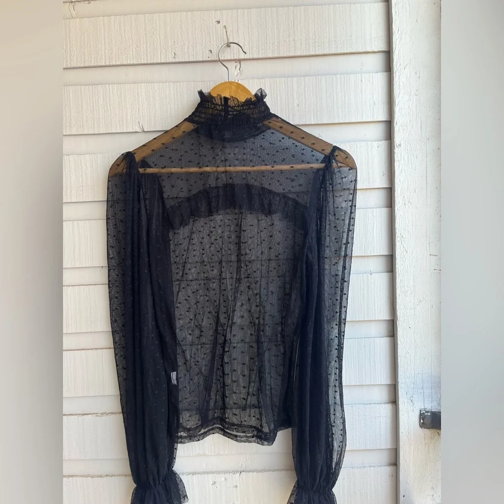 Black Ruffle Mesh Top - Picture 4 of 4